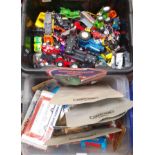 Two boxes of mainly die-cast model vehicles.