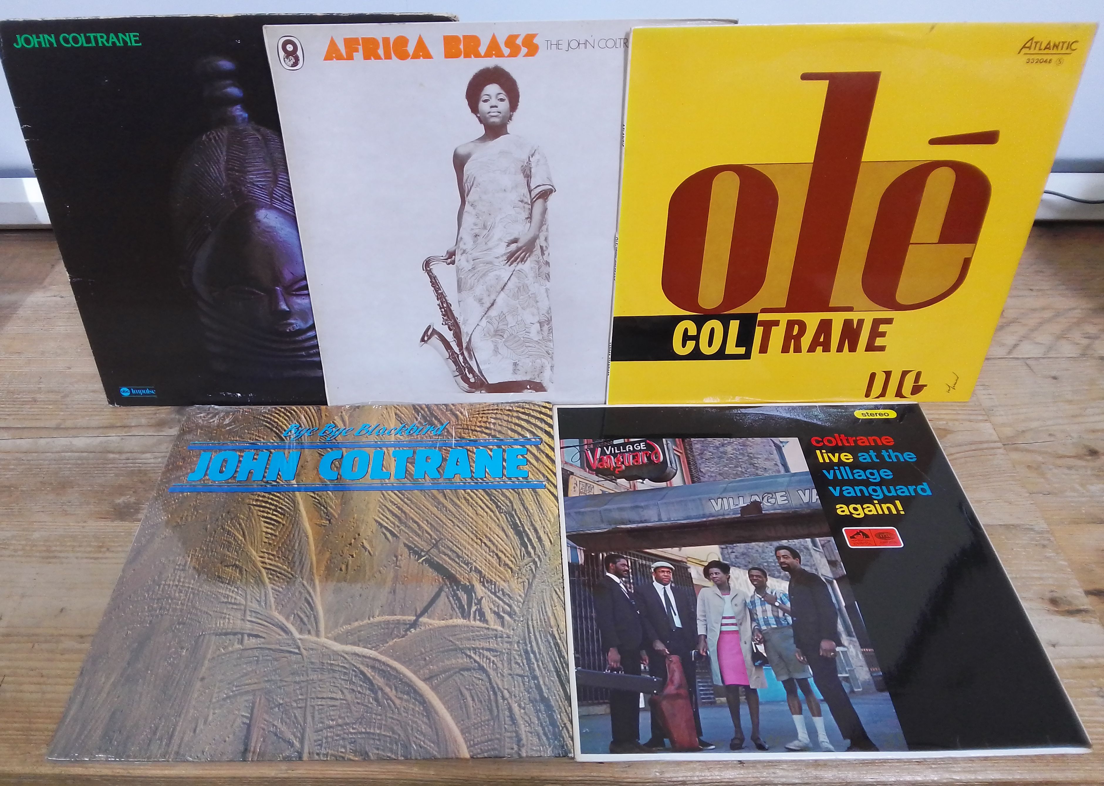 Five John Coltrane LPs comprising Africa Brass ST 996, Africa Brass Sessions Vol. 2 AS-9273, Ole