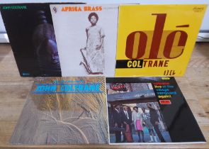 Five John Coltrane LPs comprising Africa Brass ST 996, Africa Brass Sessions Vol. 2 AS-9273, Ole