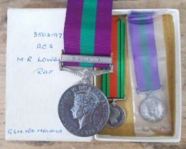 A George VI general service medal with Malaya clasp awarded to 3502197A.C.2. M.R. LOWELL. R.A.F.