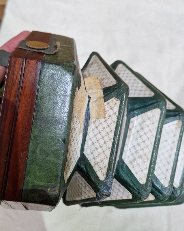 A Victorian concertina squeeze box, the mahogany case marked 'G F Wilson, London', together with a - Image 4 of 9