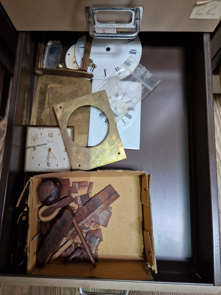 A 15 drawer triumph metal cabinet and contents comprising of clock making spares. - Image 3 of 16