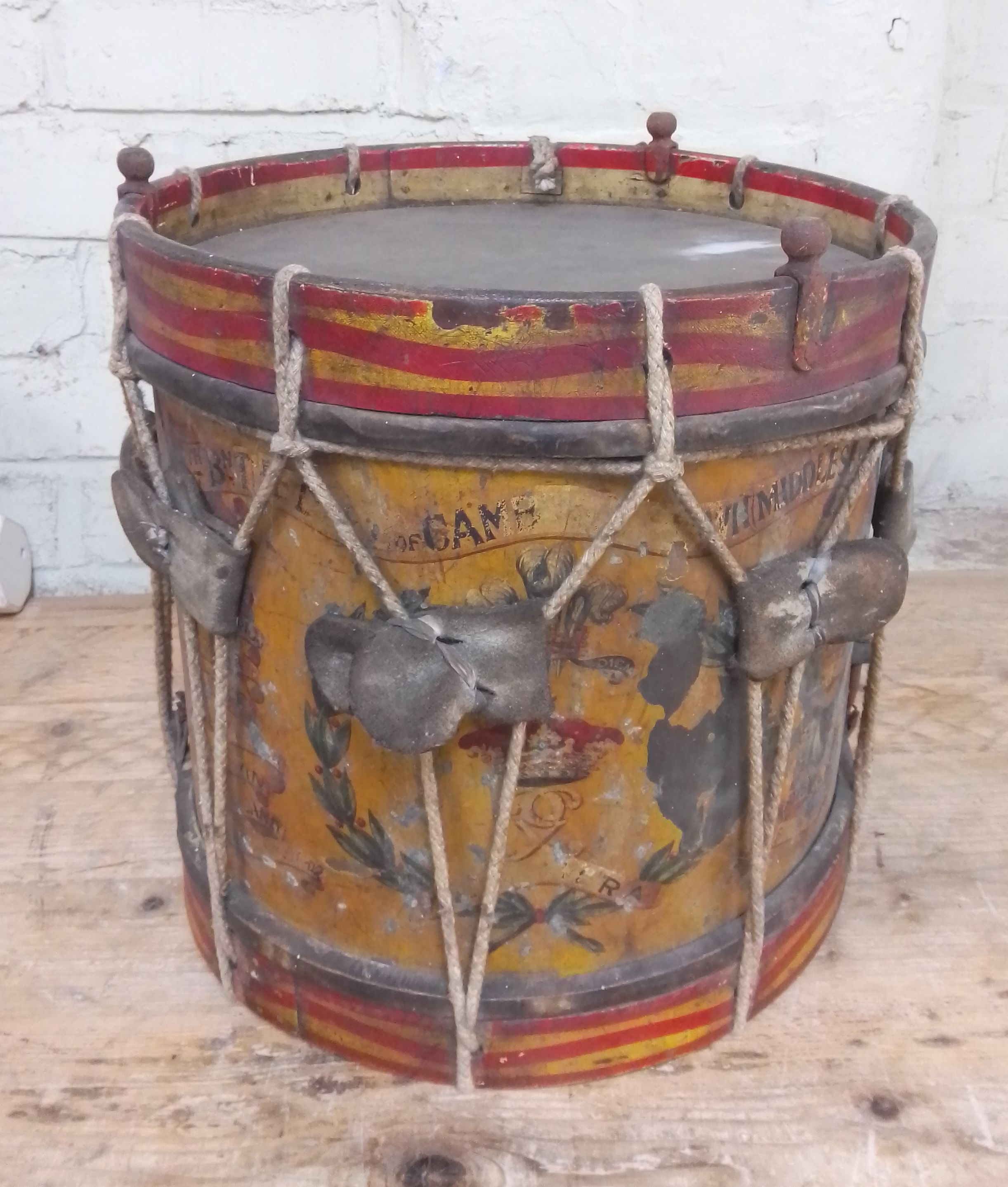 A 12th Battalion Duke of Cambridge's Own (Middlesex Regiment) military side drum.