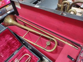 A Lafleur brass trombone, imported by Boosey & Hawkes, London, serial no.19640, with hard case.