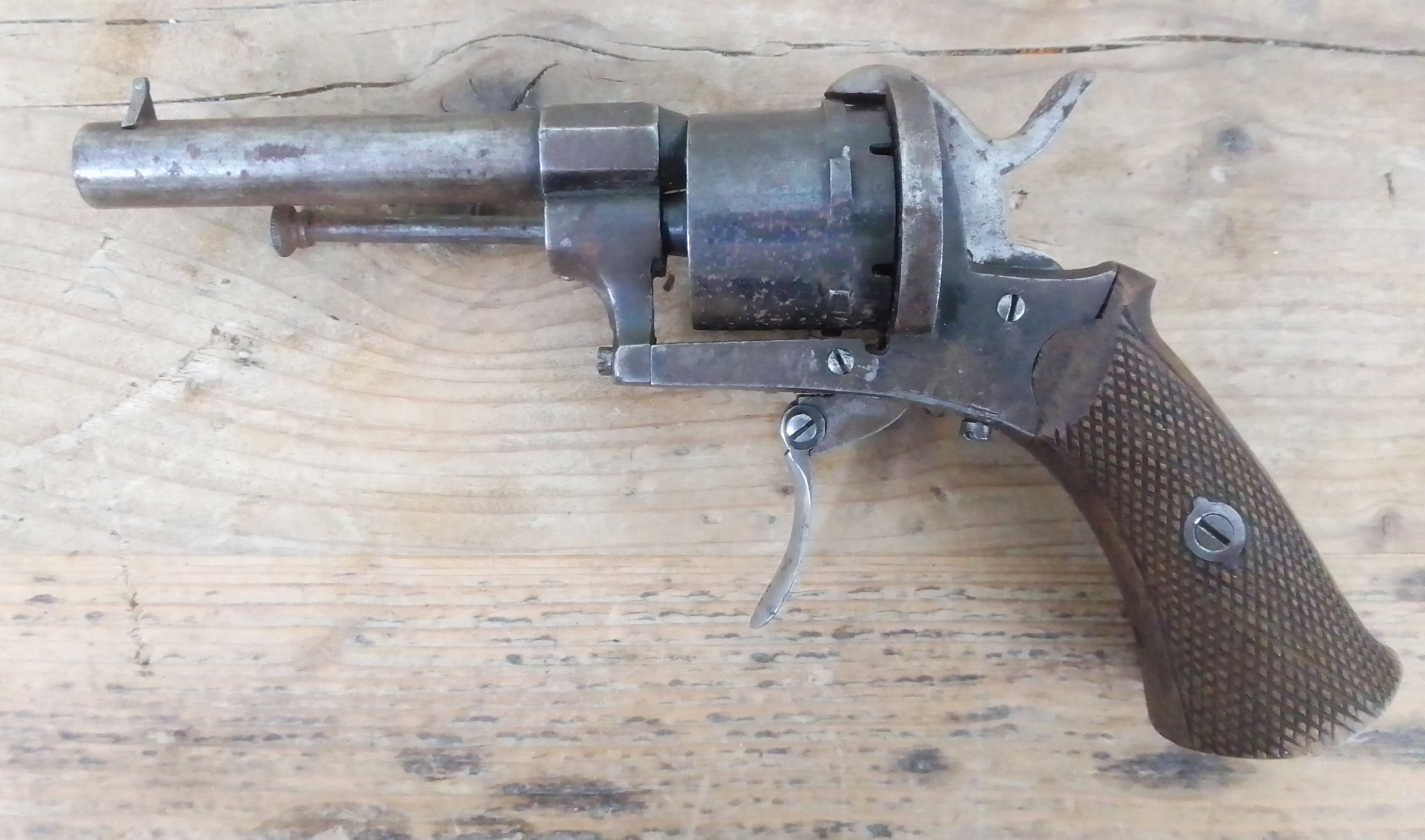 An antique Belgian 7mm pinfire revolver, length 18cm. - Image 2 of 2