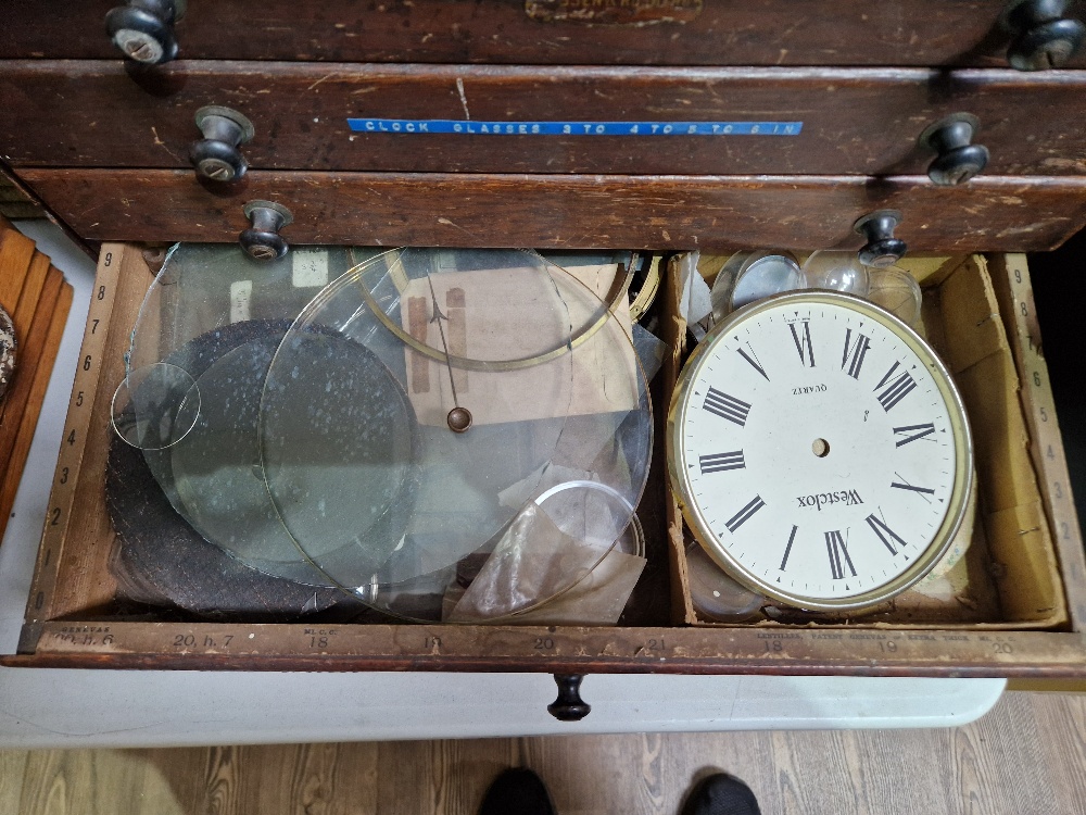 A horologist's five drawer chest and contents comprising watch and clock making spares. - Image 6 of 6