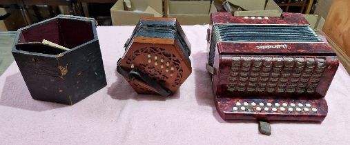 A Lachenal & Co. twenty-one key concertina no. 139313, with steel reeds & case (af) together with...