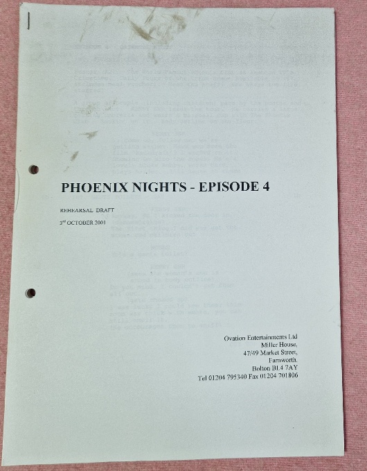 An original script from the Peter Kay series 'Phoenix Nights', Series two - Episode four,