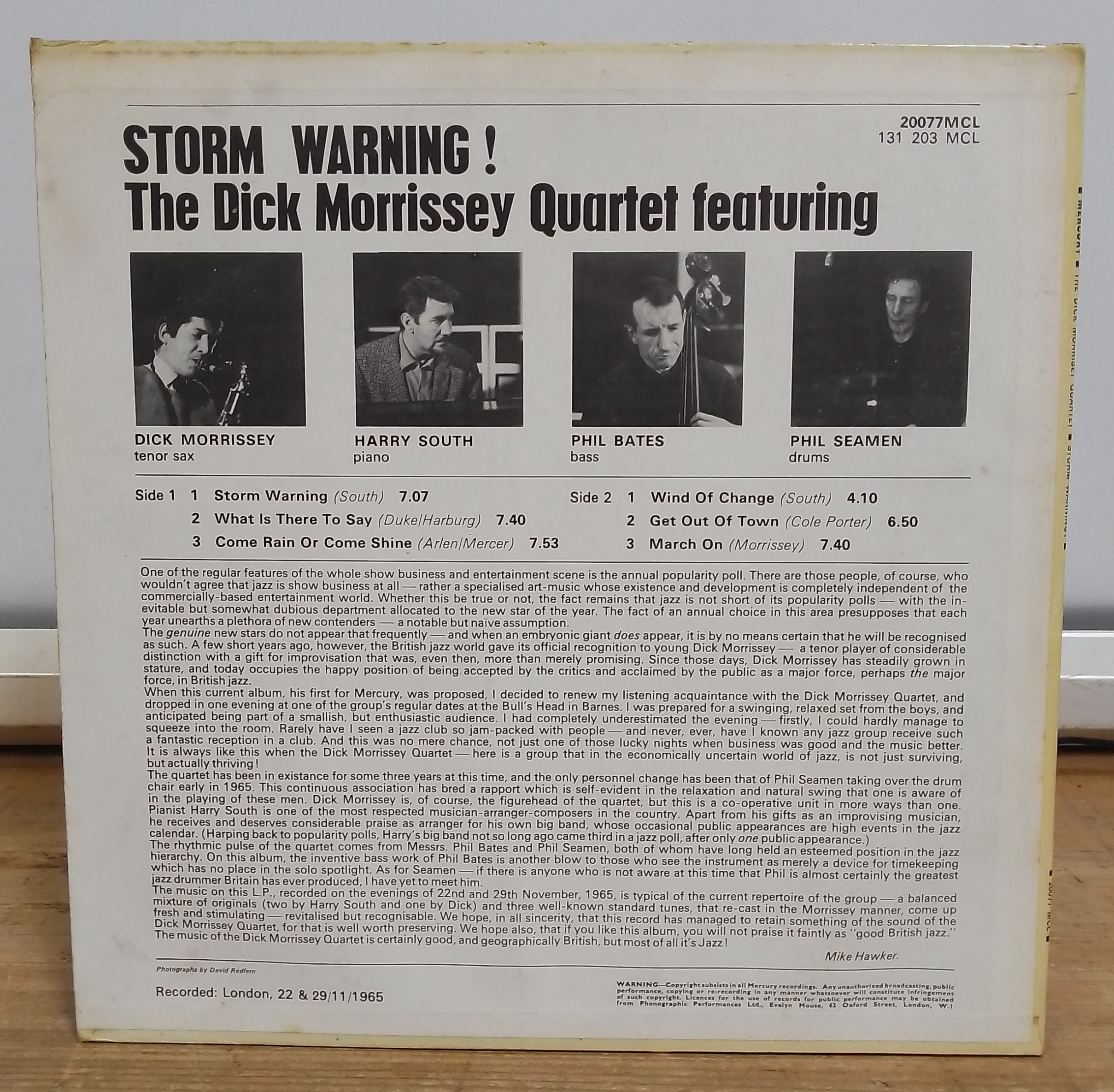 The Dick Morrissey Quartet - Storm Warning! mono LP, 1st pressing, UK 1966, Mercury 20077 MCL - Image 2 of 4