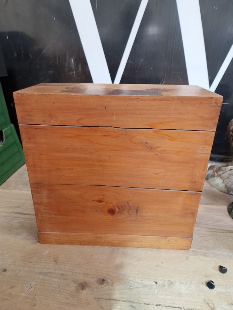 A Japanese parquetry inlaid miniautre cabinet. - Image 13 of 13