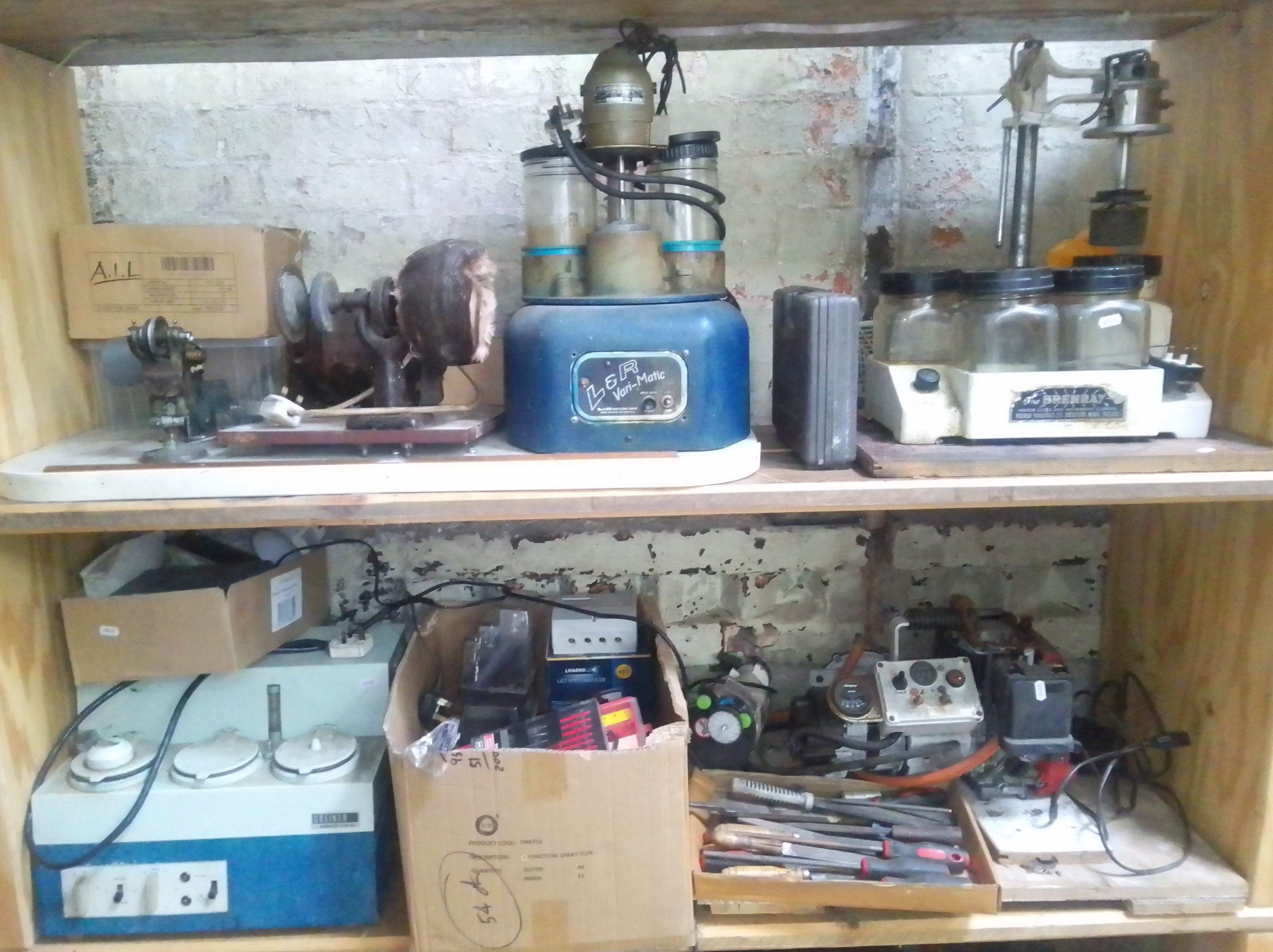 Assorted horology equipment including two vintage watch cleaning machines etc. etc.