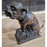 A 19th century cast iron 'BULL DOG BANK' mechanical money bank, impressed with 'PATD APR 27 1880' to