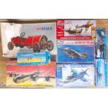 A group of eight unused model vehicle kits comprising Revell, Airfix and Bandal