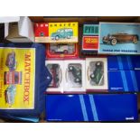 A box of mainly die-cast model vehicles including Matchbox, also including an unbuilt Pyro '32