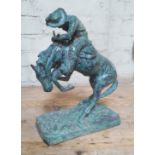 After Frederic Remington (1861-1909), bronze modelled as a cowboy on horseback with rattlesnake,