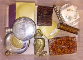 Various collectables including brass matchstick holder modelled as an owl, trinket boxes, coins, hip