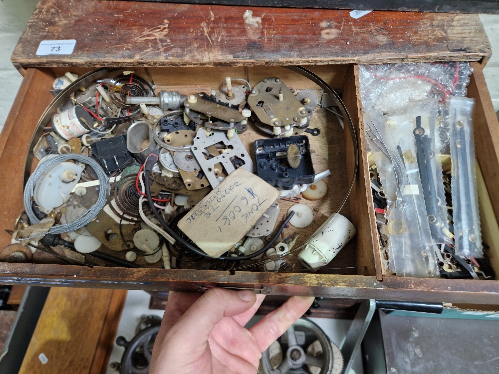 A five drawer horologist's chest and contents comprising watch and clock making spares. - Image 3 of 6