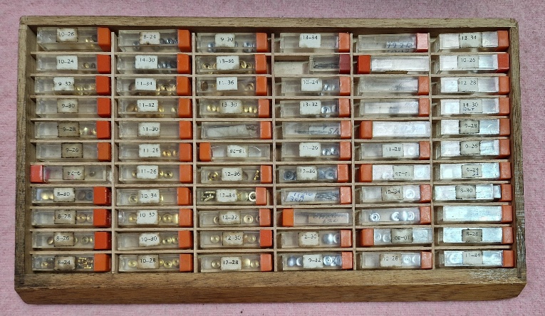 Wooden, plastic and metal cabinets of watch spares. - Image 7 of 18