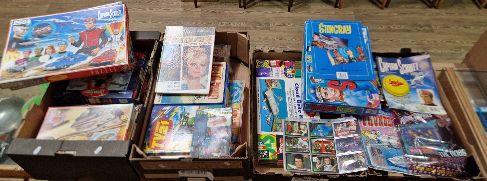 Four boxes of Jerry Anderson collectables; Stingray, Captain Scarlet etc including books.....