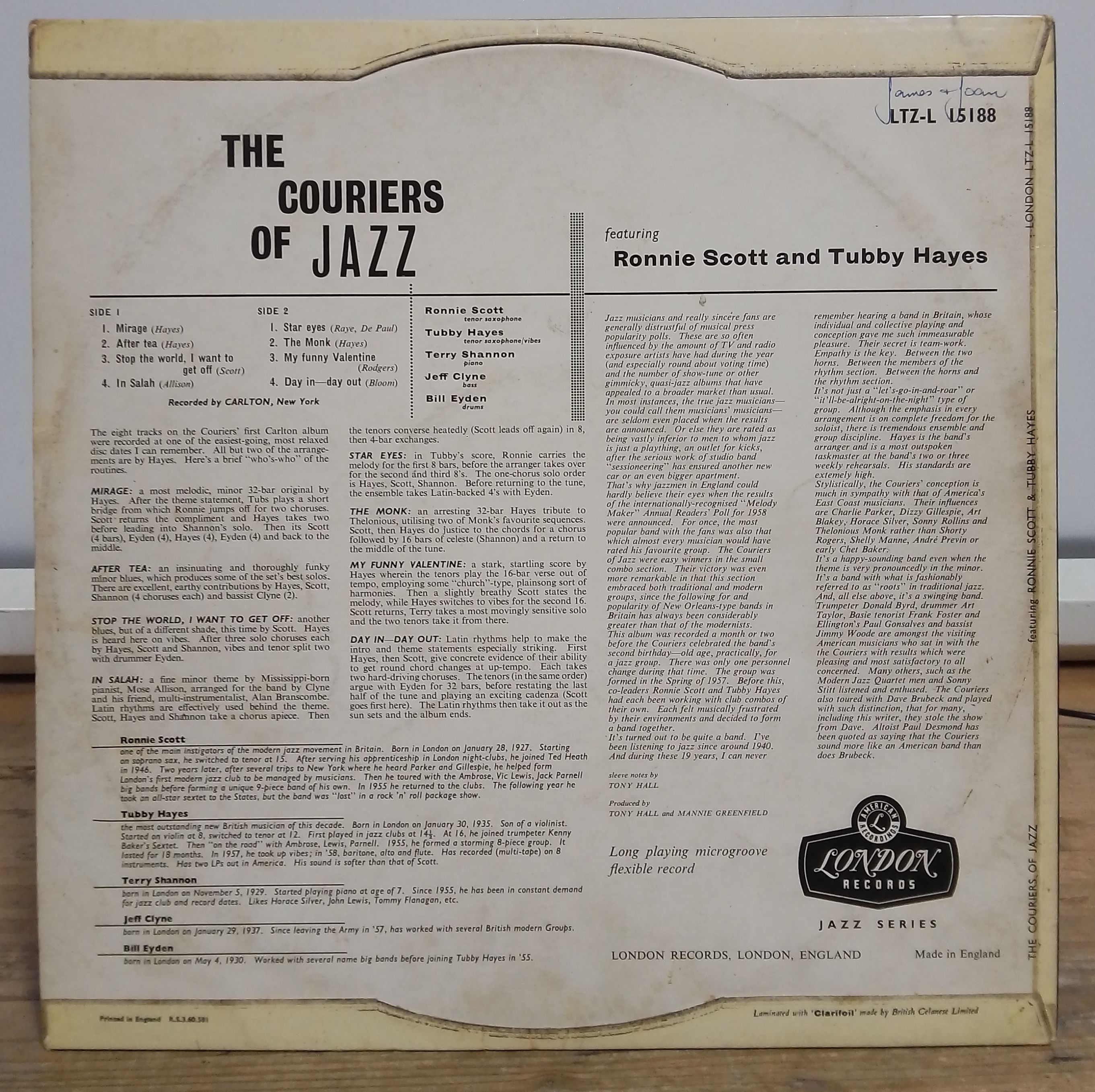 Ronnie Scott & Tubby Hayes - The Couriers of Jazz! mono LP, 1st pressing, UK 1960, London Records - Image 2 of 4