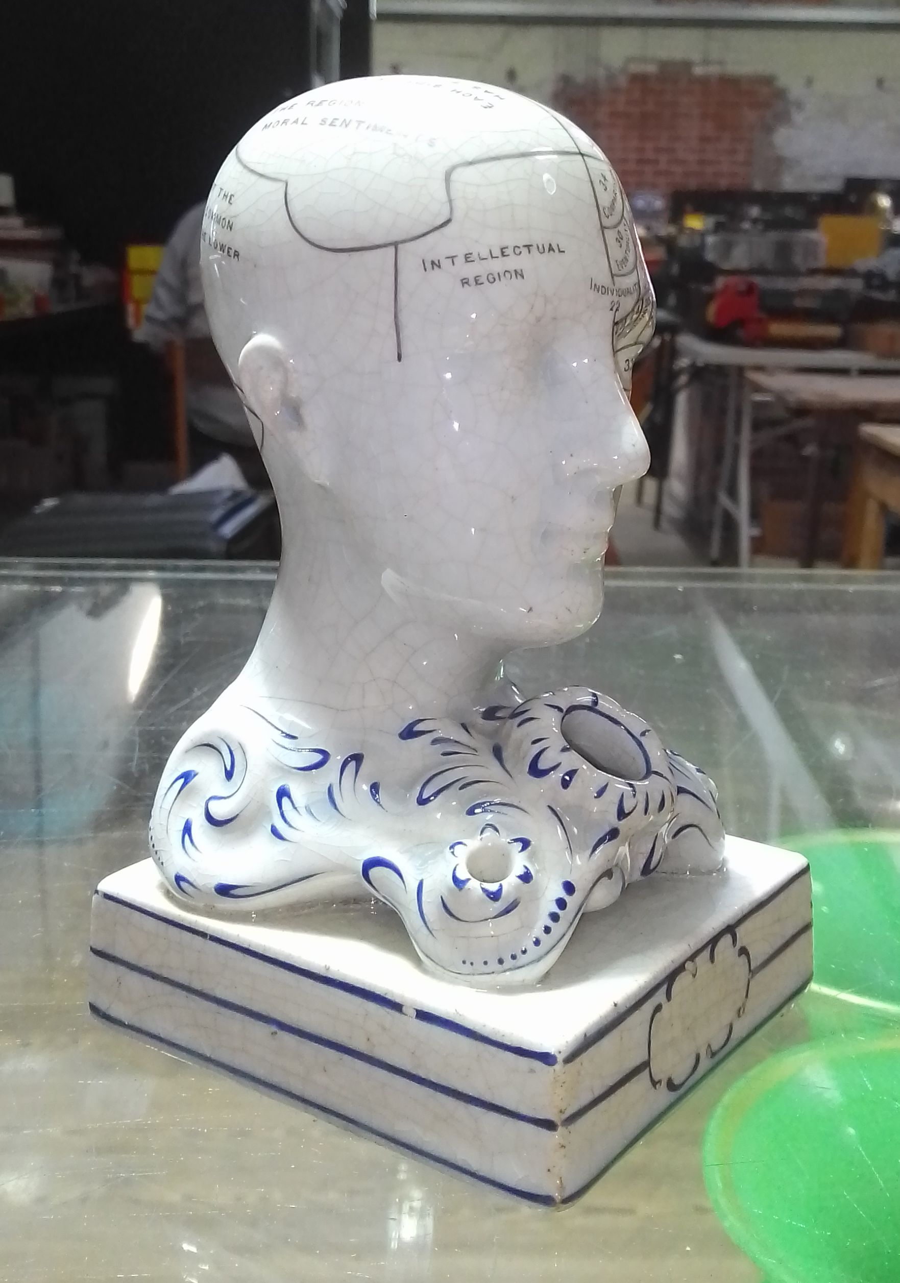 A Bridges mid 19th century pottery phrenology head inkwell, height 14cm. - Image 2 of 7