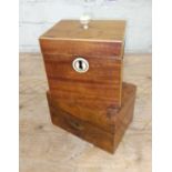 A 19th century mahogany tea caddy with bone finial and escutcheon, together with another box.