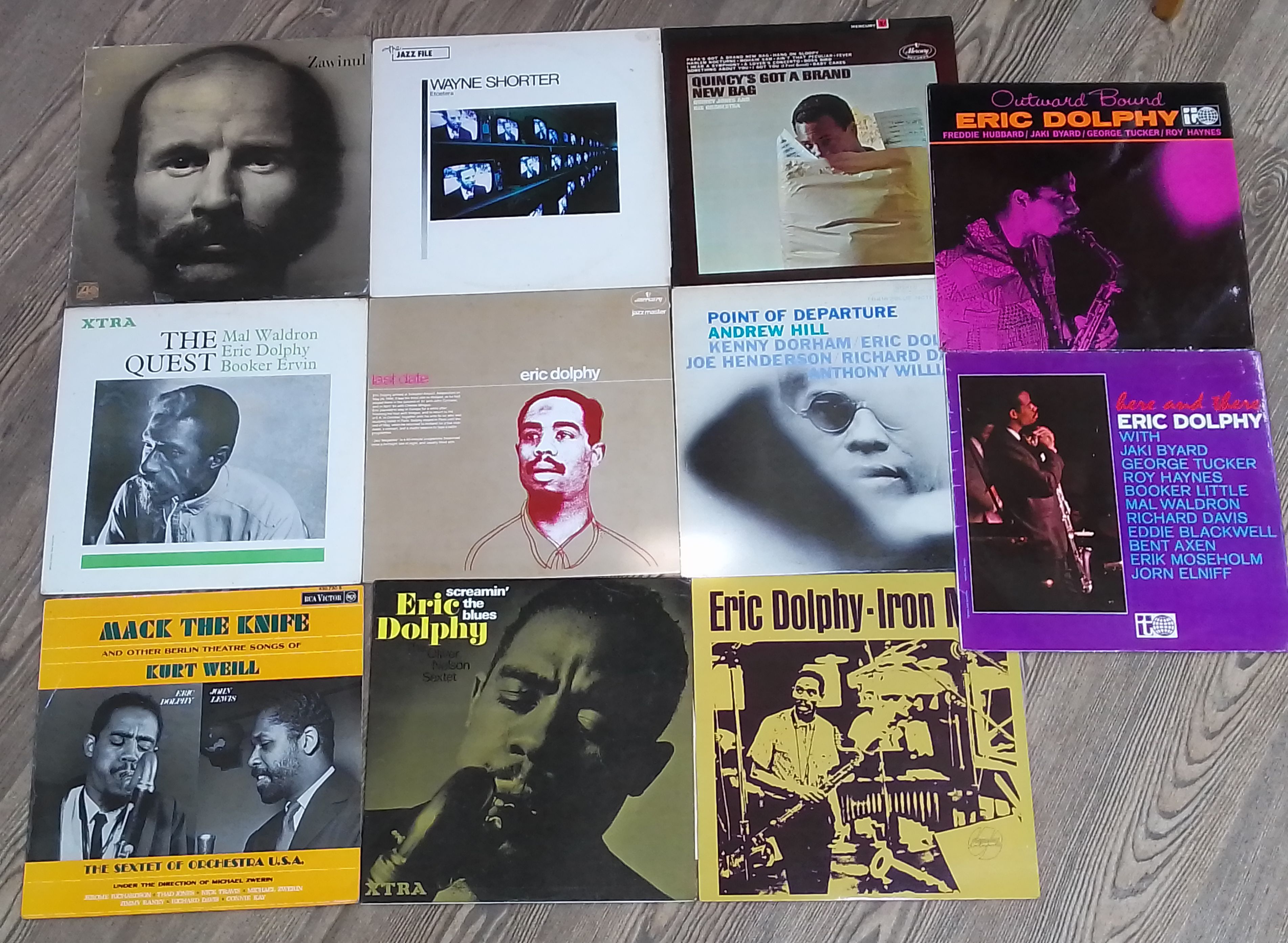 A group of eleven assorted jazz LPs including eight Eric Dolphy, Quincy's Got A Brand New Bag, Wayne