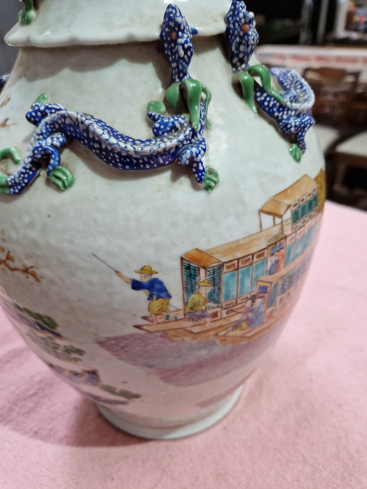 A Chinese porcelain vase, mid 19th century, decorated in over enamels with boats and figures, - Image 16 of 16