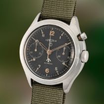 A VERY RARE GENTLEMAN'S STAINLESS STEEL LEMANIA SINGLE BUTTON CHRONOGRAPH WRIST WATCH CIRCA 1960s,