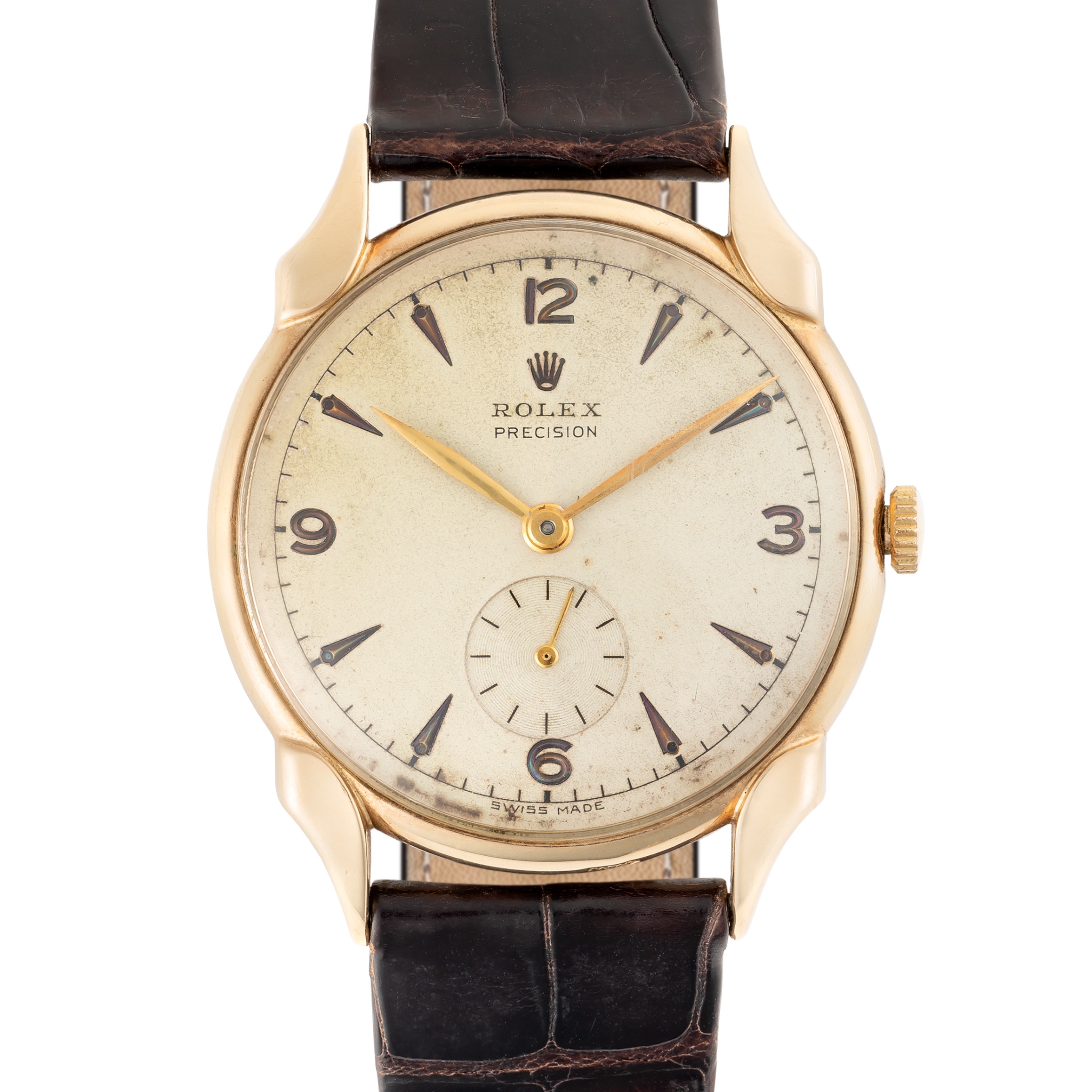 A RARE GENTLEMAN'S SIZE 9CT SOLID GOLD ROLEX PRECISION WRIST WATCH CIRCA 1950s, WITH SCALLOPED - Image 9 of 9