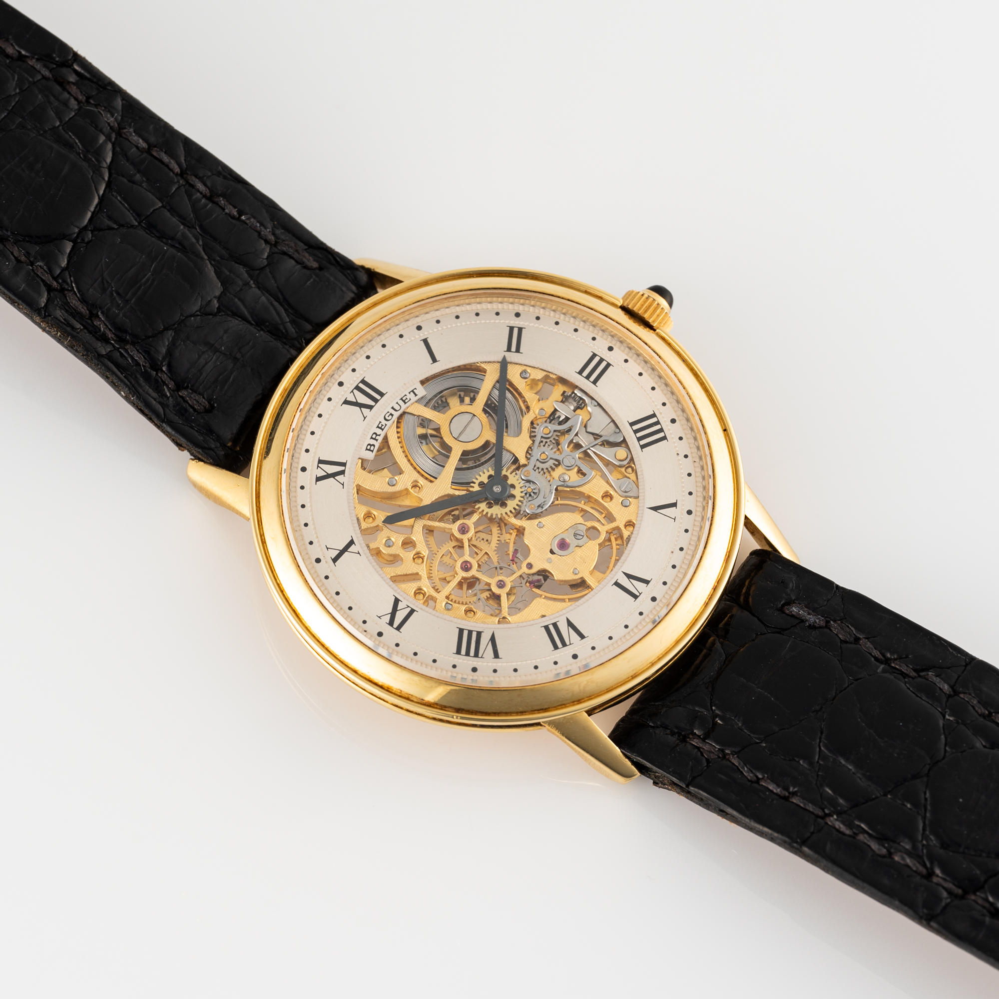 A VERY RARE GENTLEMAN'S SIZE 18K SOLID GOLD BREGUET CLASSIQUE EXTRA PLAT SKELETONISED WRIST WATCH - Image 4 of 9