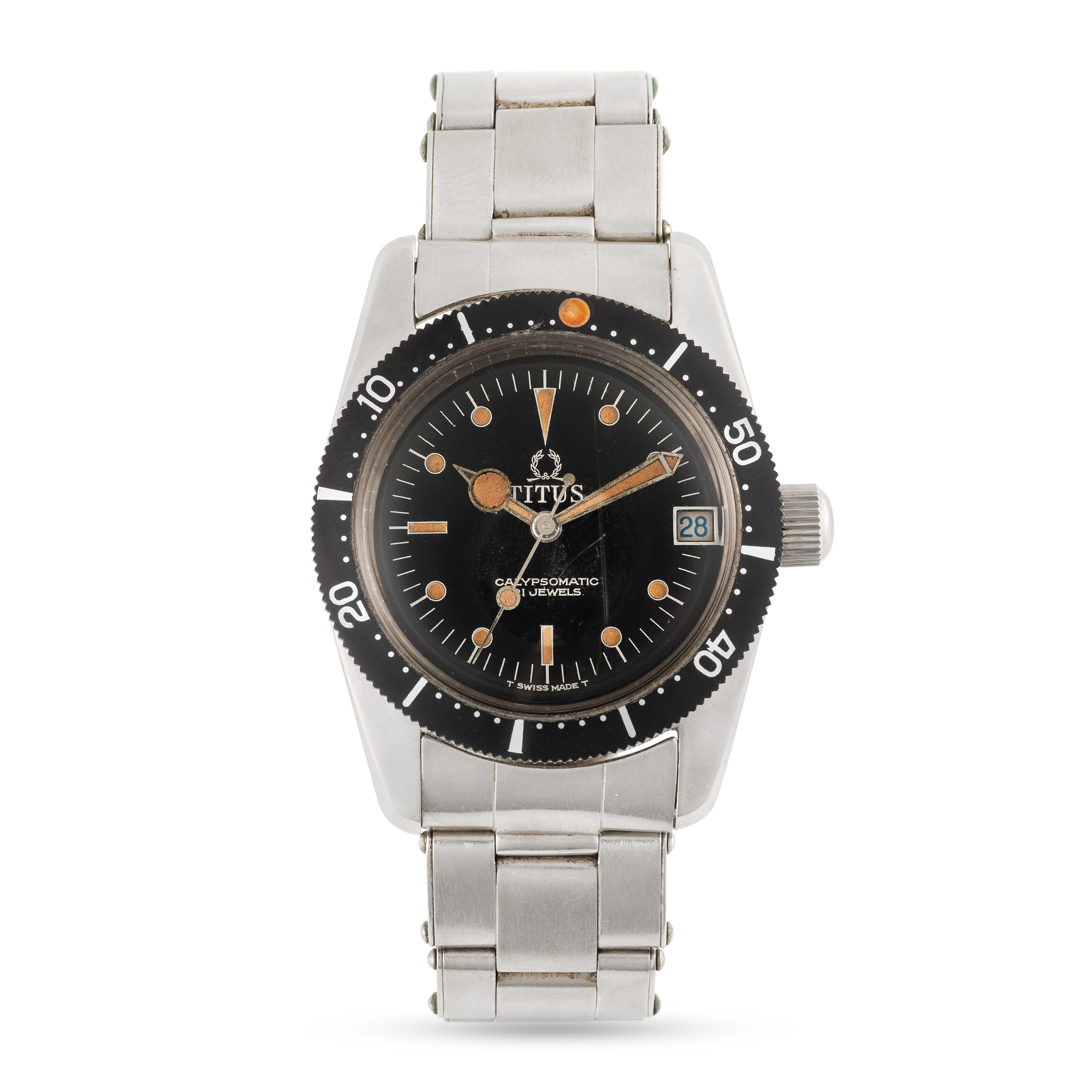 A MEDIUM SIZE STAINLESS STEEL TITUS CALYPSOMATIC DIVERS BRACELET WATCH CIRCA 1960s, REF. 7110 WITH - Image 2 of 9