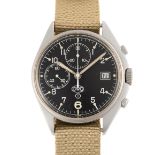 A GENTLEMAN'S STAINLESS STEEL MILITARY CWC CHRONOGRAPH WRIST WATCH CIRCA 1990 Movement: 17J,