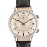 A GENTLEMAN'S SIZE STAINLESS STEEL JAEGER LECOULTRE MEMOVOX AUTOMATIC ALARM WRIST WATCH CIRCA 1960s,