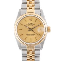 A MID SIZE STEEL & GOLD ROLEX OYSTER PERPETUAL DATEJUST BRACELET WATCH CIRCA 1983, REF. 6827