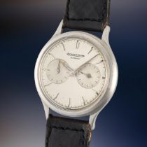 A RARE GENTLEMAN'S SIZE STAINLESS STEEL JAEGER LECOULTRE FUTUREMATIC AUTOMATIC ALARM WRIST WATCH