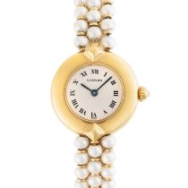 A LADY'S FINE 18K SOLID GOLD & PEARL CARTIER COLISEE BRACELET WATCH CIRCA 1990s, REF. 1989 1