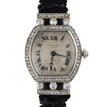 A LADY'S FINE PLATINUM & 18K SOLID GOLD DIAMOND CARTIER TORTUE WRIST WATCH CIRCA 1920s Movement: