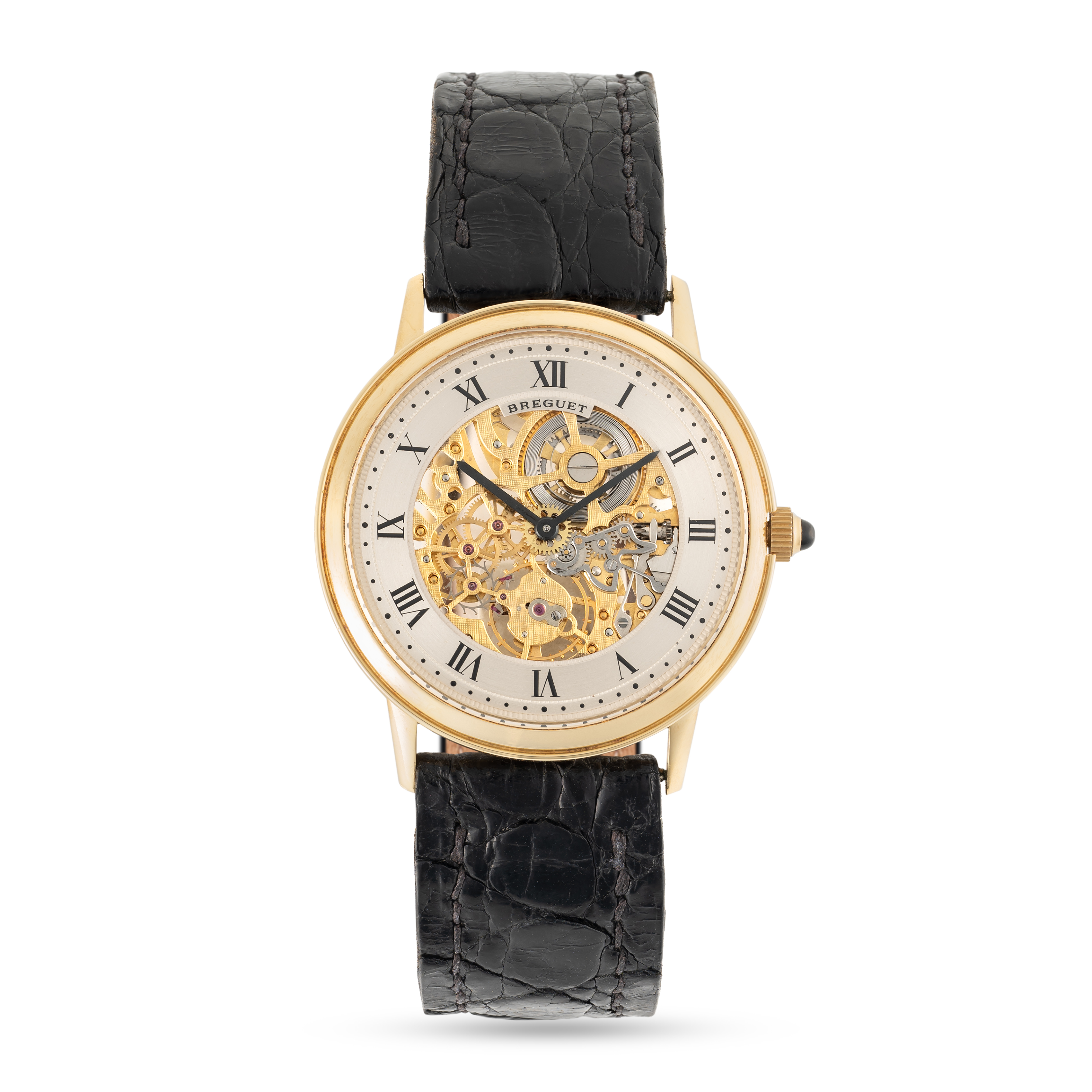 A VERY RARE GENTLEMAN'S SIZE 18K SOLID GOLD BREGUET CLASSIQUE EXTRA PLAT SKELETONISED WRIST WATCH - Image 2 of 9