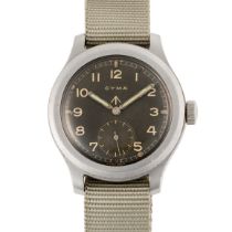 A GENTLEMAN'S STAINLESS STEEL BRITISH MILITARY CYMA W.W.W. WRIST WATCH CIRCA 1945, PART OF THE "