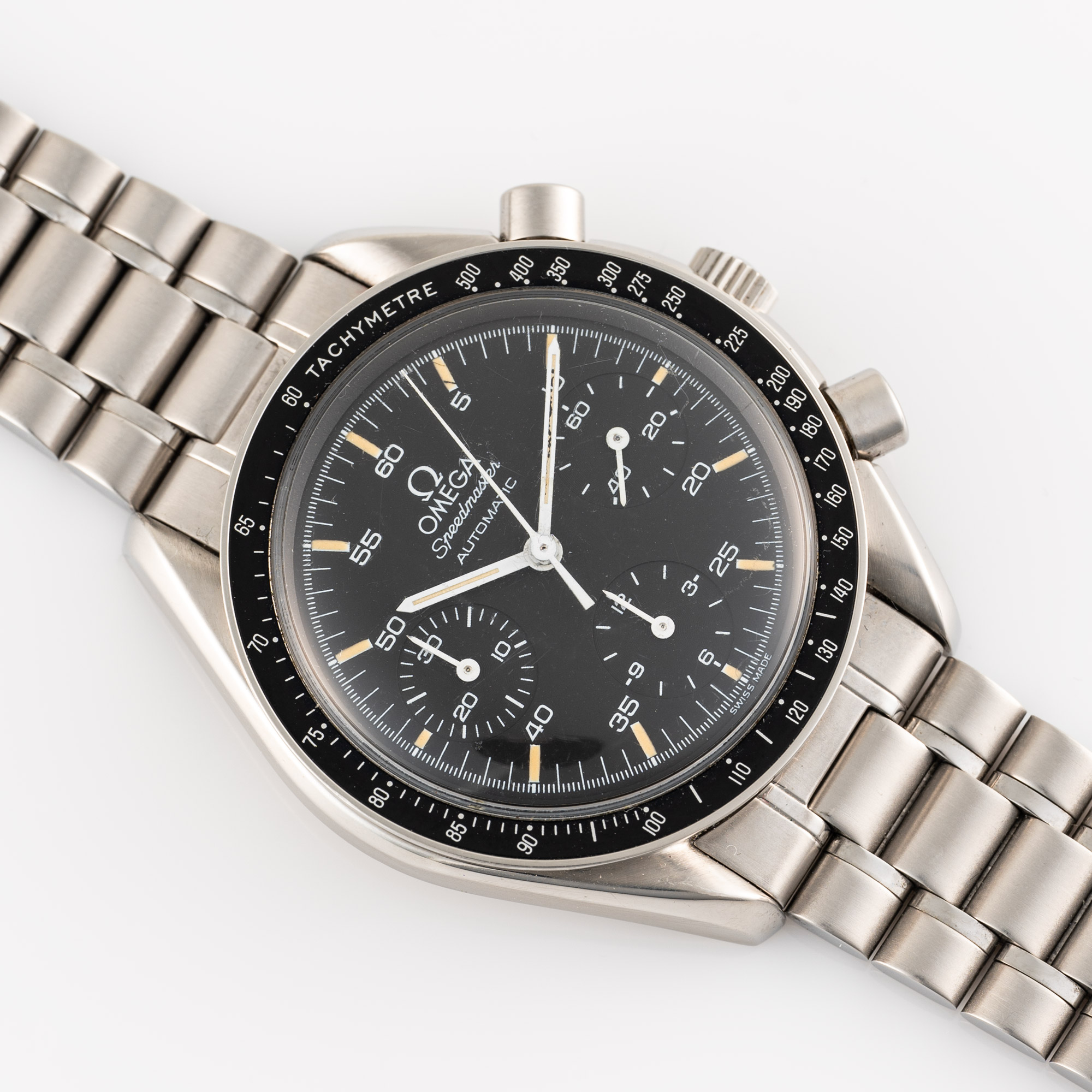 A GENTLEMAN'S SIZE STAINLESS STEEL OMEGA SPEEDMASTER REDUCED AUTOMATIC CHRONOGRAPH BRACELET WATCH - Image 4 of 8