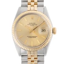 A GENTLEMAN'S SIZE STEEL & GOLD ROLEX OYSTER PERPETUAL DATE BRACELET WATCH CIRCA 1972, REF. 1500/3