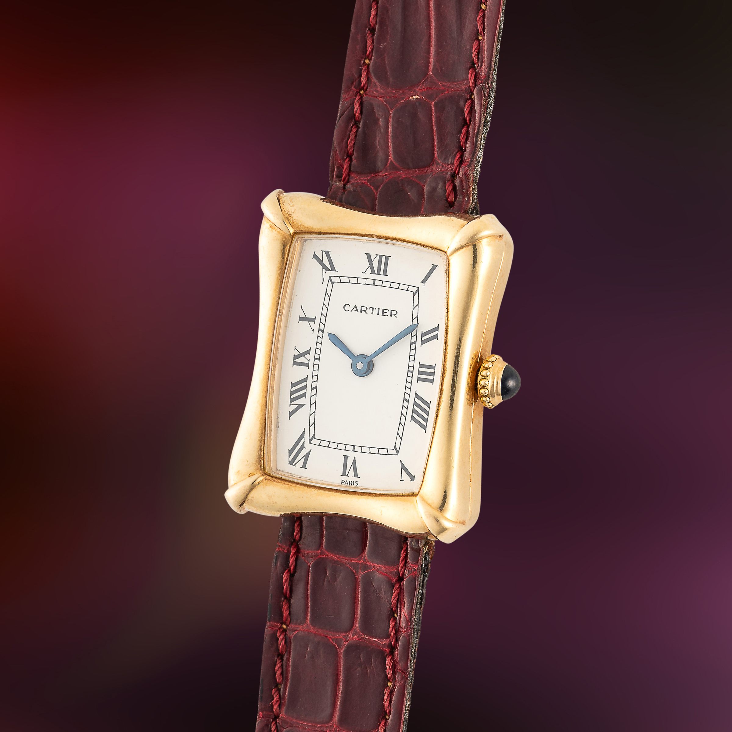 A VERY RARE LADY'S 18K SOLID GOLD CARTIER PARIS BAMBOO COUSSIN WRIST WATCH CIRCA 1970s, REF. 78110