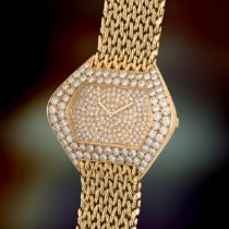 A FINE & RARE GENTLEMAN'S SIZE 18K SOLID GOLD & DIAMOND BOUCHERON PARIS INCURVEE BRACELET WATCH
