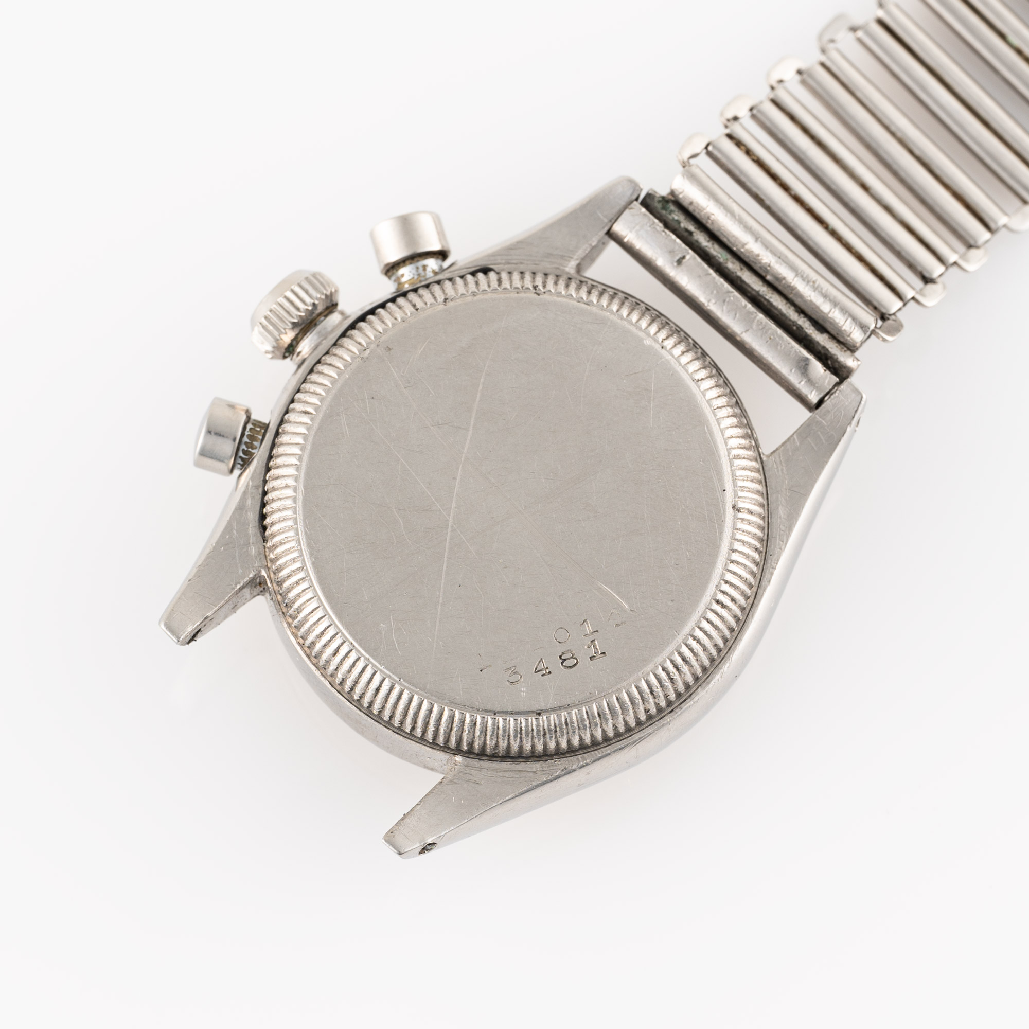 A VERY RARE GENTLEMAN'S SMALL SIZE STAINLESS STEEL ROLEX OYSTER CHRONOGRAPH WRIST WATCH CIRCA 1940s, - Image 7 of 9