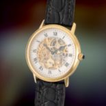 A VERY RARE GENTLEMAN'S SIZE 18K SOLID GOLD BREGUET CLASSIQUE EXTRA PLAT SKELETONISED WRIST WATCH