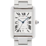 A GENTLEMAN'S SIZE STAINLESS STEEL CARTIER TANK SOLO AUTOMATIC BRACELET WATCH DATED 2017, REF.