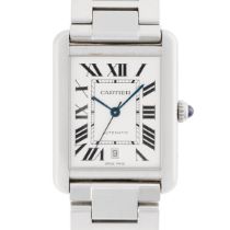 A GENTLEMAN'S SIZE STAINLESS STEEL CARTIER TANK SOLO AUTOMATIC BRACELET WATCH DATED 2017, REF.