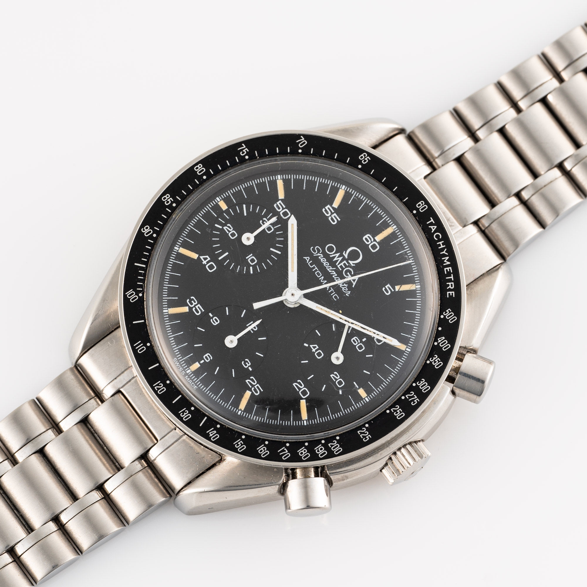 A GENTLEMAN'S SIZE STAINLESS STEEL OMEGA SPEEDMASTER REDUCED AUTOMATIC CHRONOGRAPH BRACELET WATCH - Image 3 of 8