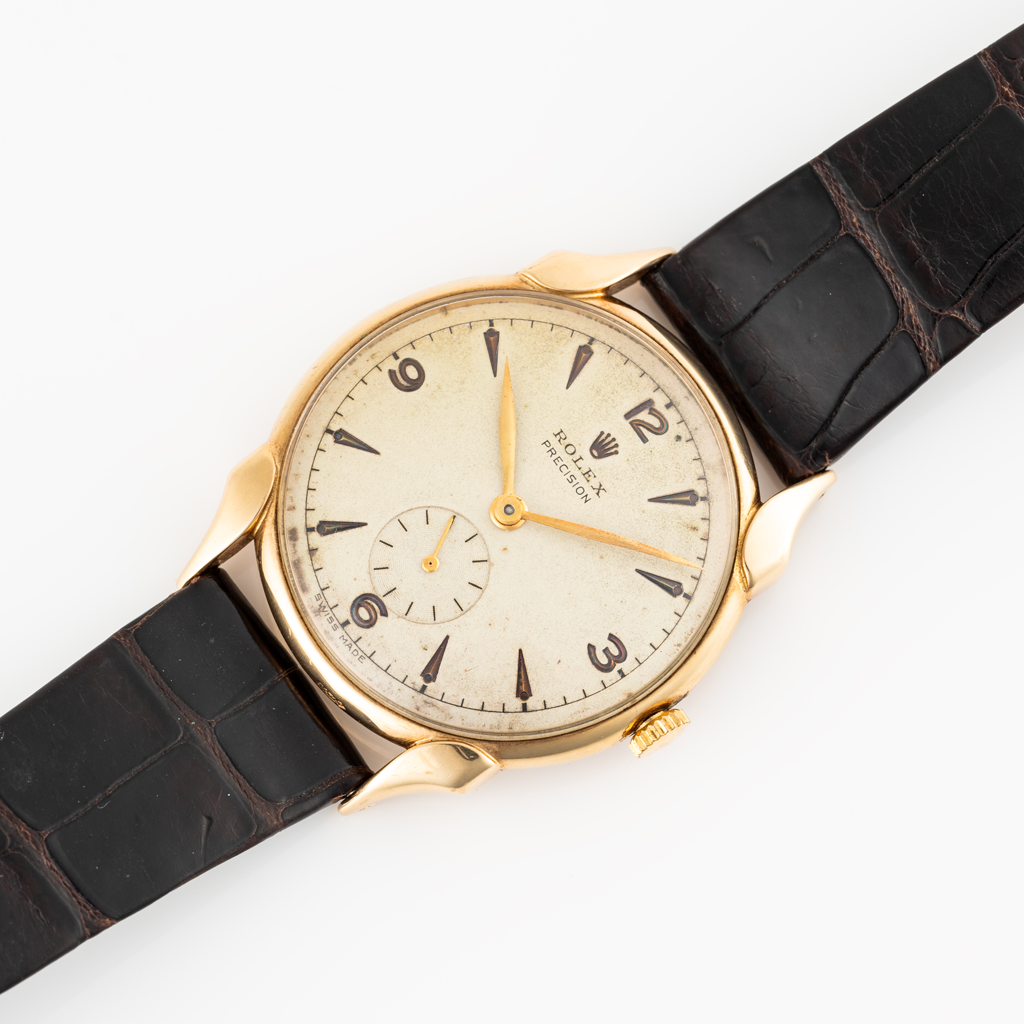 A RARE GENTLEMAN'S SIZE 9CT SOLID GOLD ROLEX PRECISION WRIST WATCH CIRCA 1950s, WITH SCALLOPED - Image 4 of 9